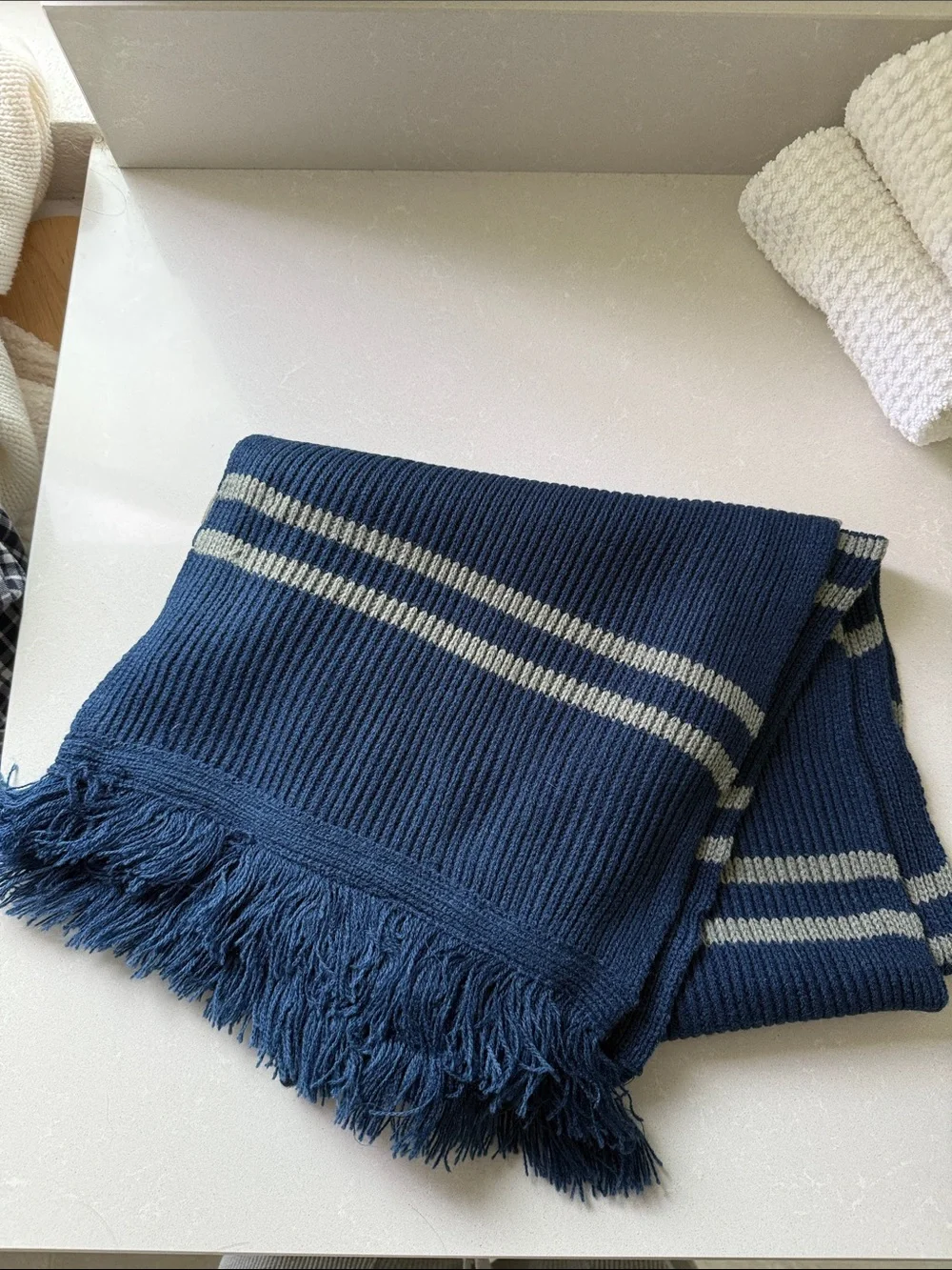 Warner Bros. Harry Potter Ravenclaw Navy Blue Knit Scarf with Light Gray Stripes